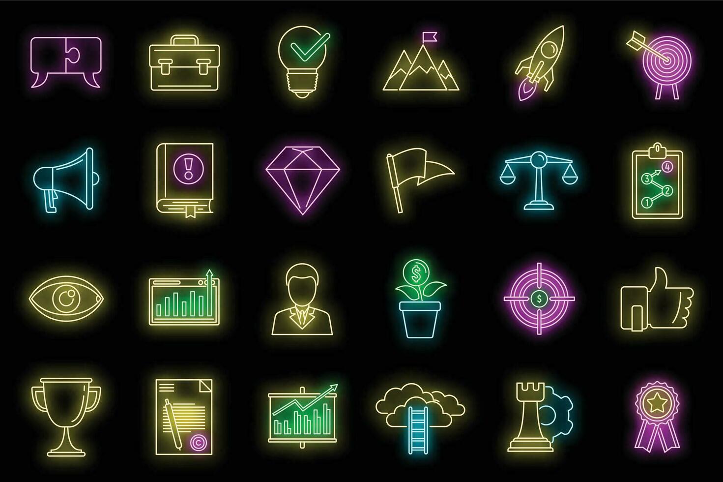 Success mission icons set vector neon