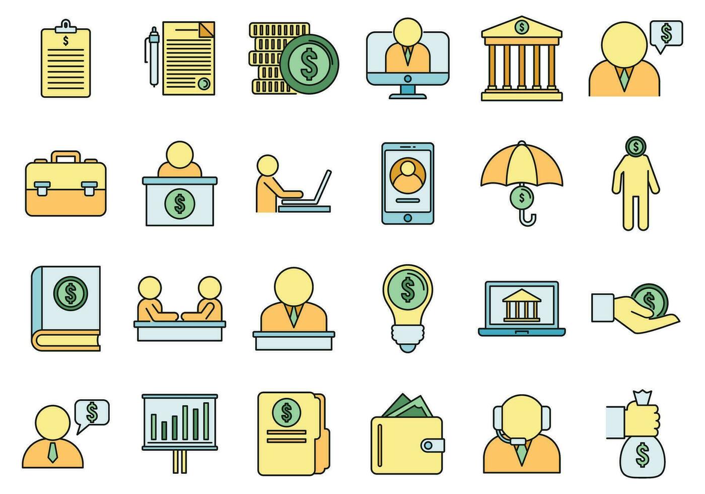 Financial advisor bank icons set vector color