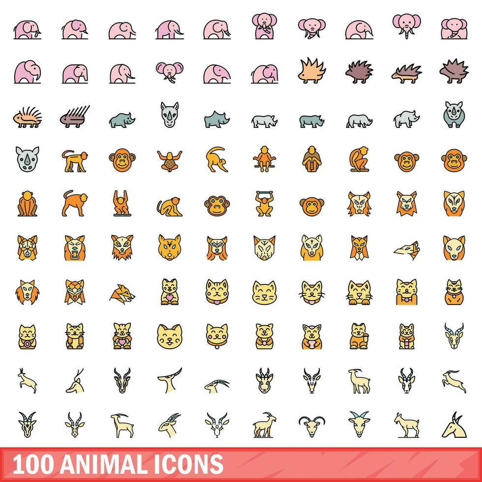 100 animal íconos colocar, color línea estilo vector