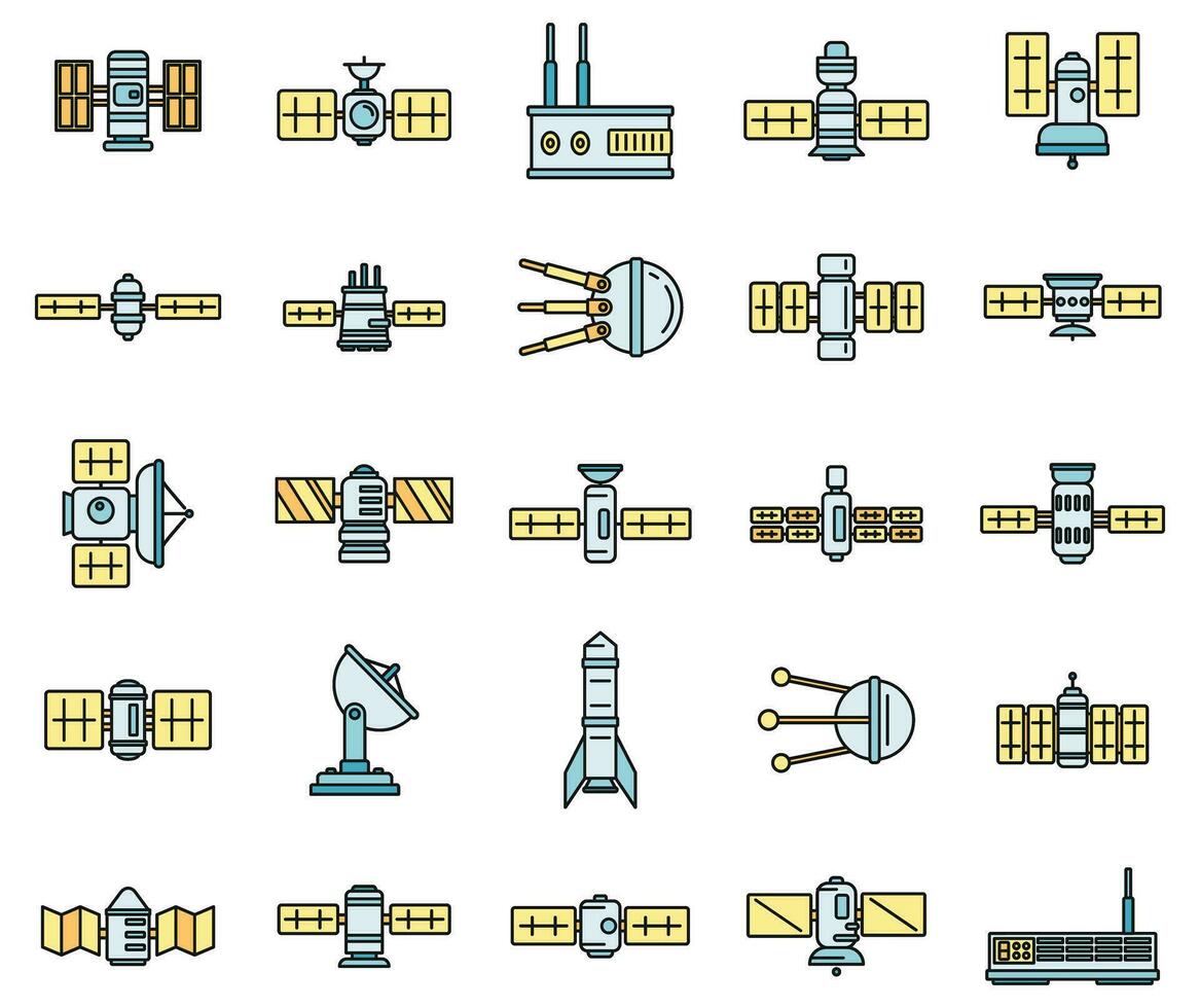 Radio satellite icons set vector color
