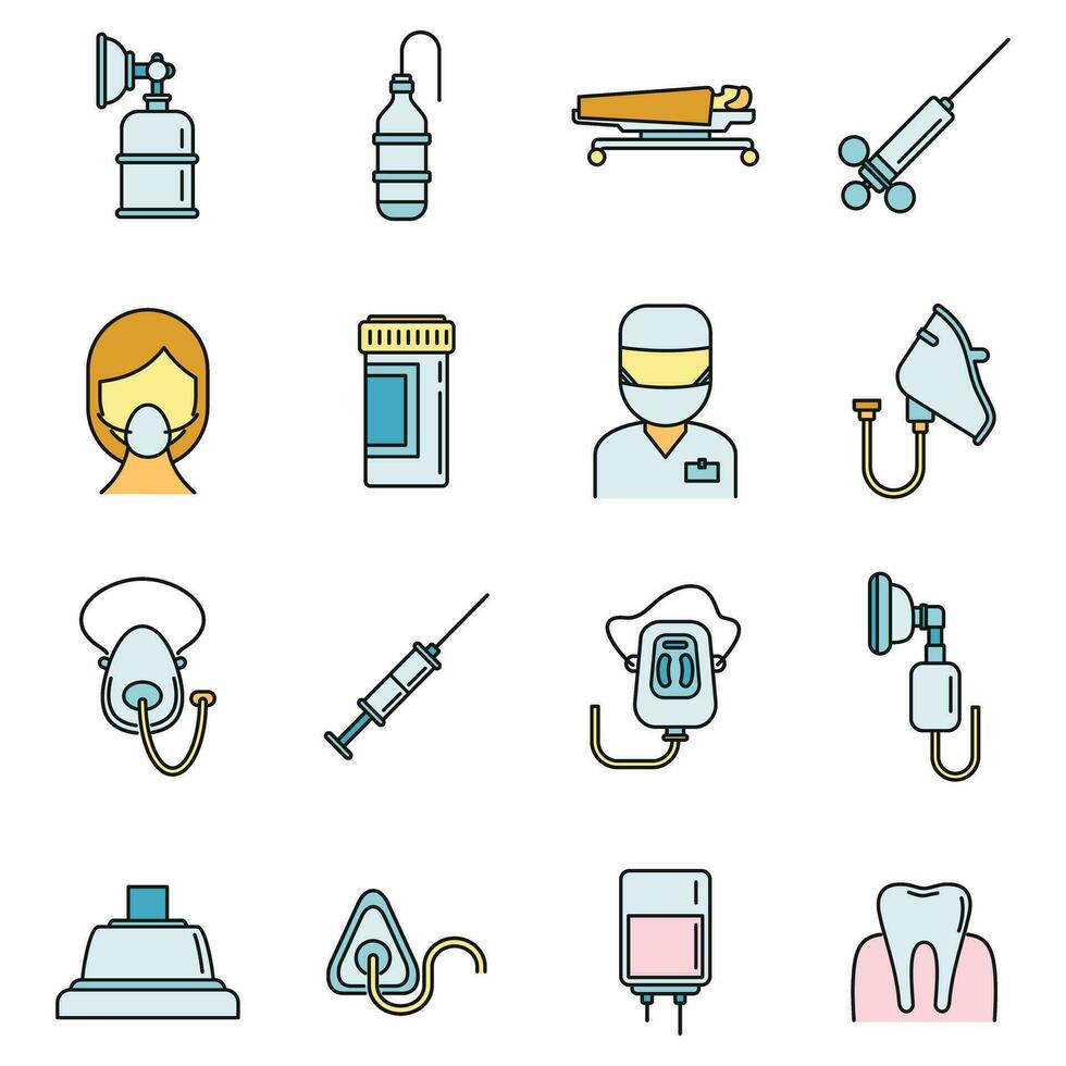 Clinic anesthesia icons set vector color