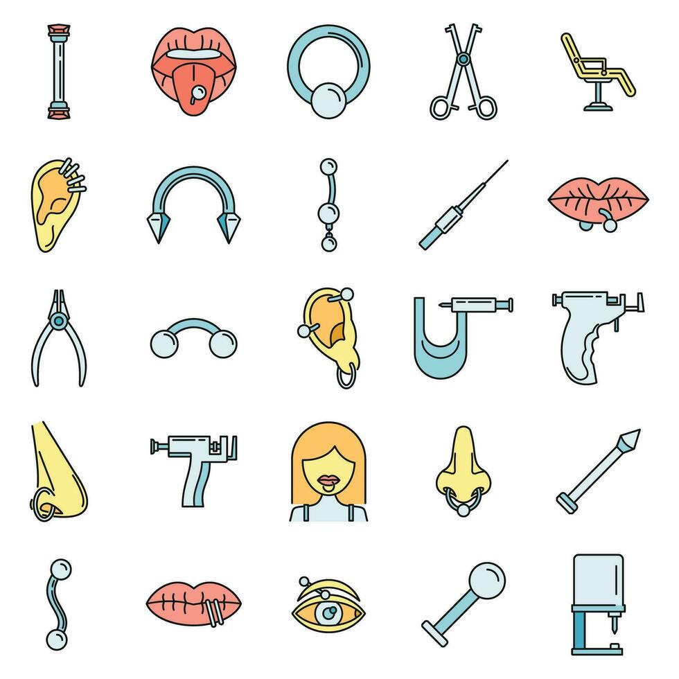 Piercing beauty icons set vector color