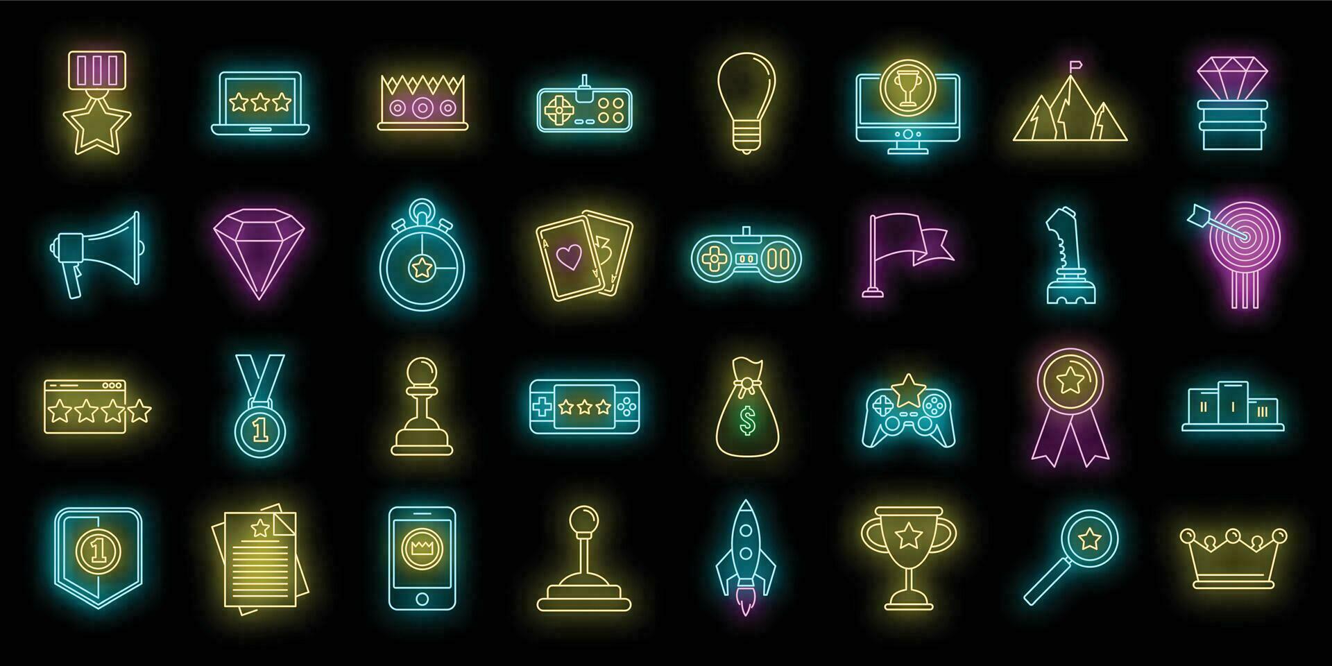 Artificial gamification icons set vector neon