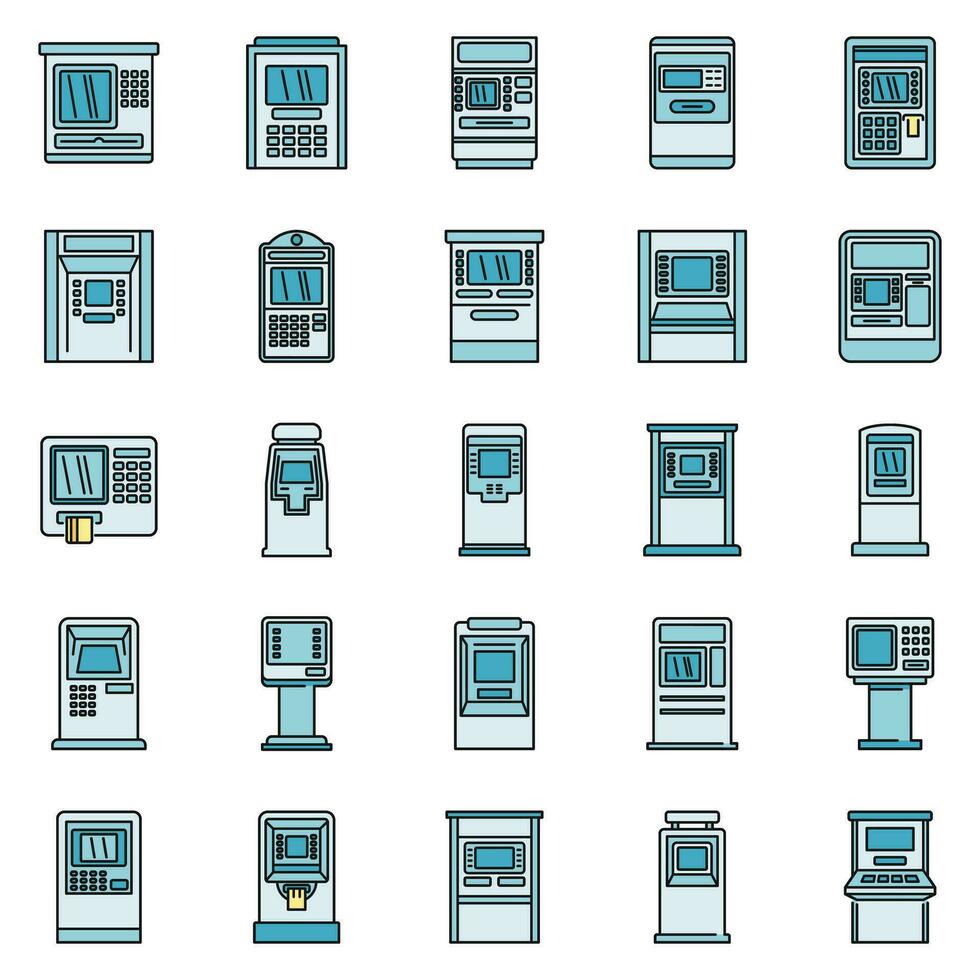 Cash atm machine icons set vector color