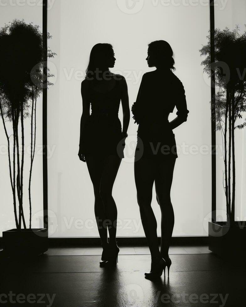AI generated Silhouette of three women in black and white dresses, studio shot. ai generative photo