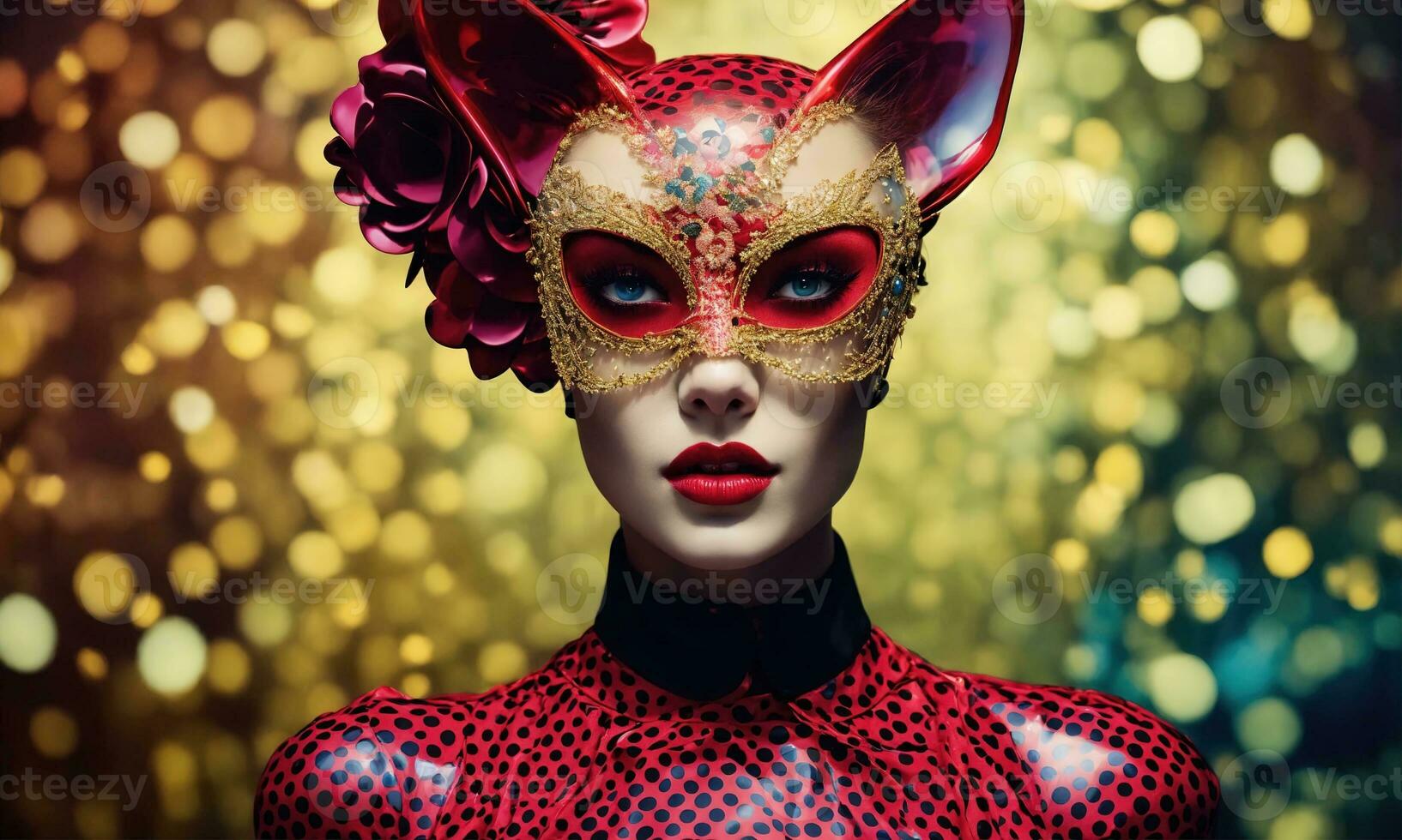 AI generated Fashion shot of a beautiful woman in a carnival mask. ai generative. ai generative photo