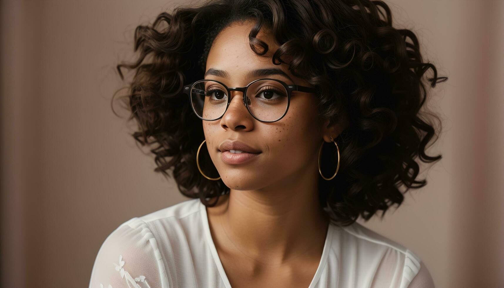AI generated Portrait of a beautiful young african american woman in eyeglasses outdoors. ai generative photo