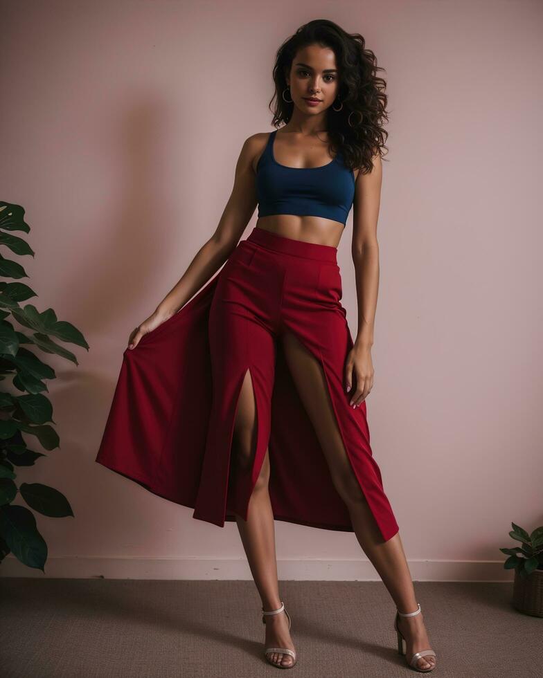 AI generated Beautiful petite Filipino woman in a red dress. ai generative photo