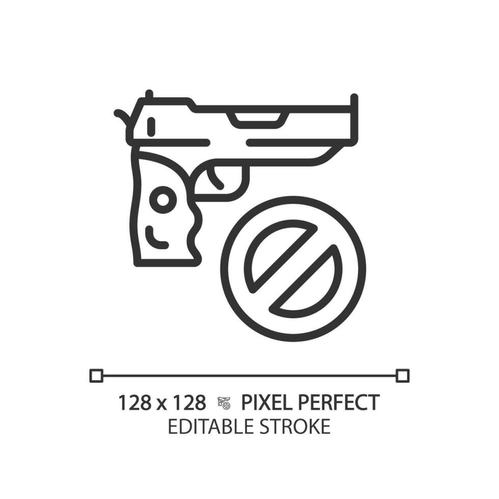 2d píxel Perfecto editable negro pistola controlar icono, aislado sencillo vector, Delgado línea ilustración representando armas vector