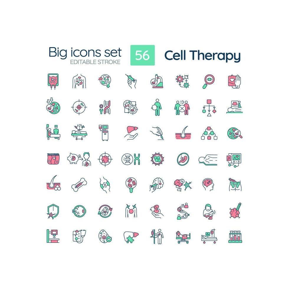 2D editable multicolor big thin line icons set representing cell therapy, isolated simple vector, linear illustration. vector