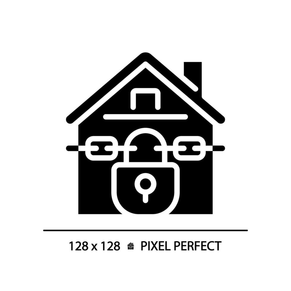 2D pixel perfect glyph style foreclosed home icon, solid isolated vector, simple silhouette illustration representing economic crisis. vector