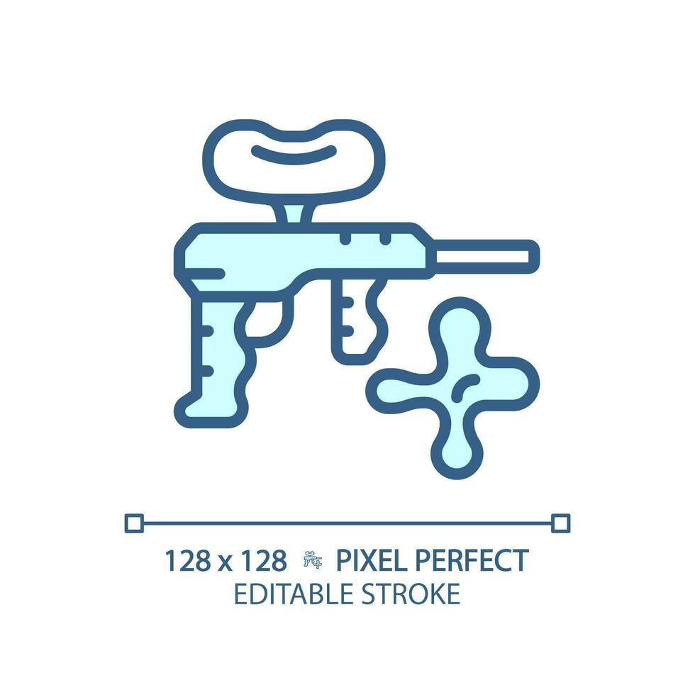 2D pixel perfect editable blue paintball icon, isolated monochromatic vector, thin line illustration representing weapons. vector
