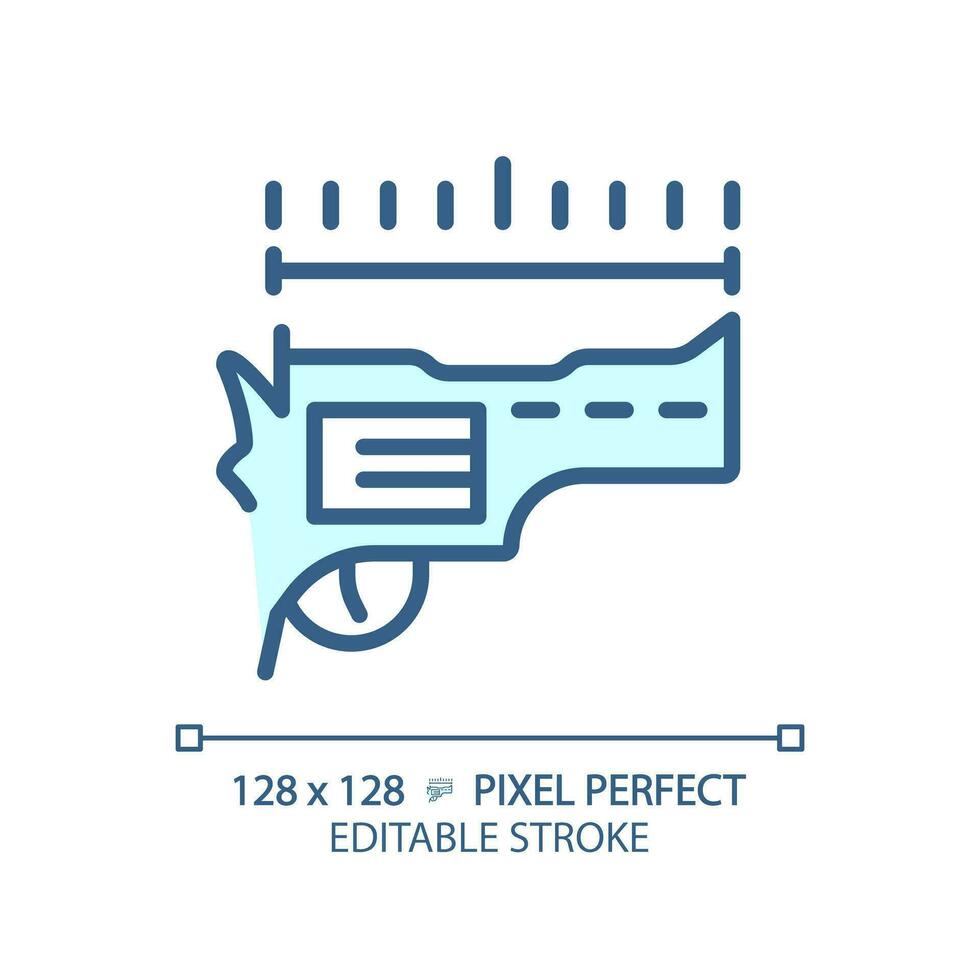 2D pixel perfect editable blue barrel length icon, isolated monochromatic vector, thin line illustration representing weapons. vector