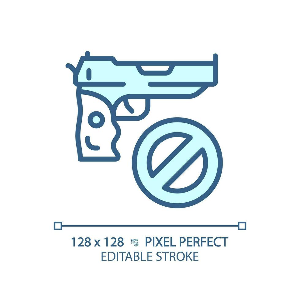 2D pixel perfect editable blue gun control icon, isolated monochromatic vector, thin line illustration representing weapons. vector