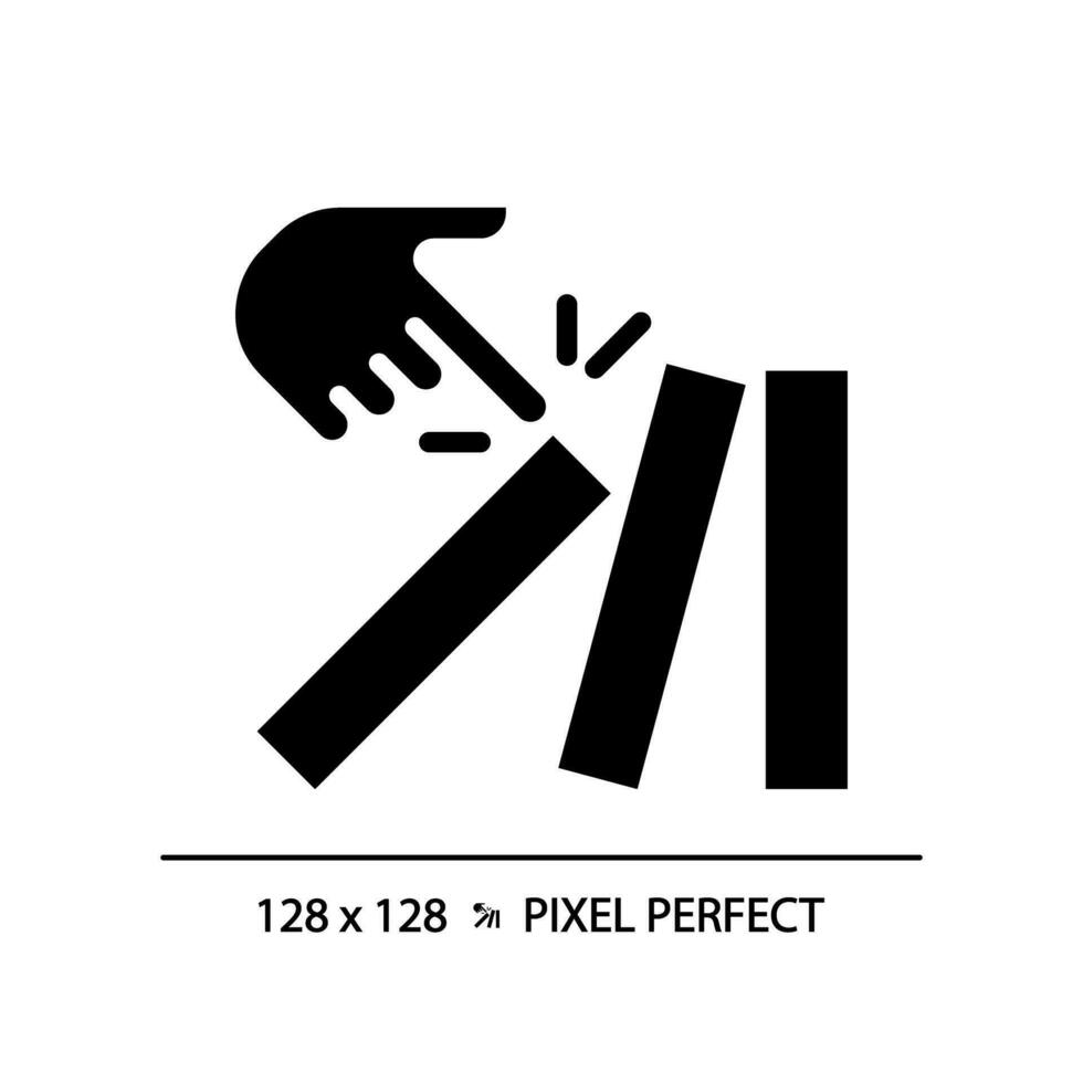 2d píxel Perfecto glifo estilo cayendo dominó icono, sólido aislado vector, sencillo silueta ilustración representando económico crisis. vector