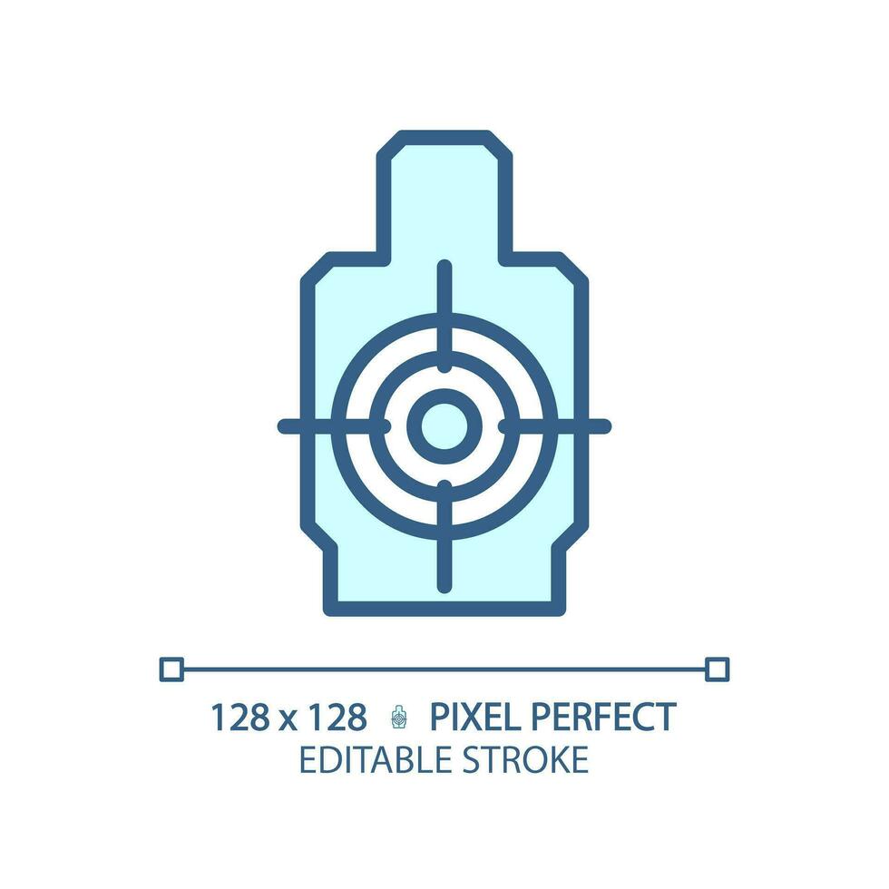 2D pixel perfect editable blue shooting range icon, isolated monochromatic vector, thin line illustration representing weapons. vector