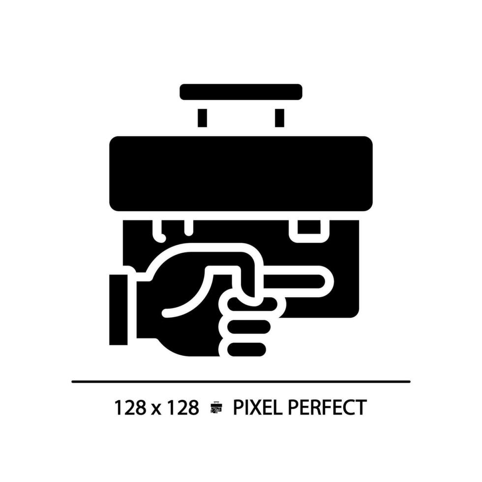 2D pixel perfect glyph style unemployment icon, solid isolated vector, simple silhouette illustration representing economic crisis. vector