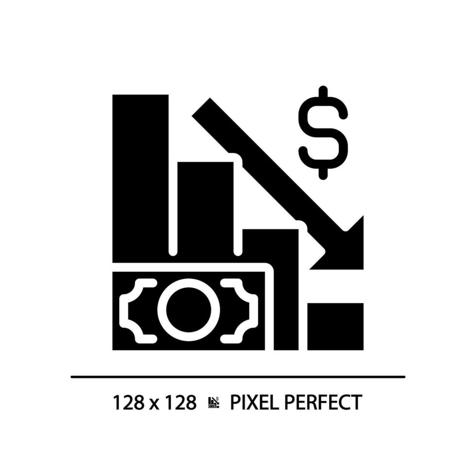 2D pixel perfect glyph style economic crisis icon, solid isolated vector, simple silhouette illustration representing economic crisis. vector