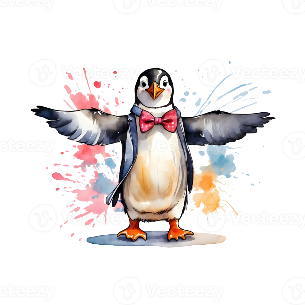 ai gegenereerd pinguïn met een boog partij element. png