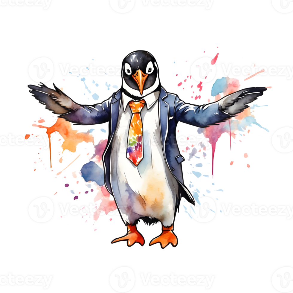 AI generated Penguin with a tie, party element. png