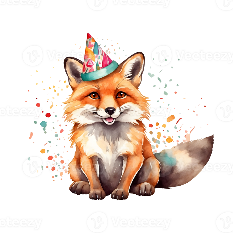 AI generated Red fox with party hat or birthday hat png