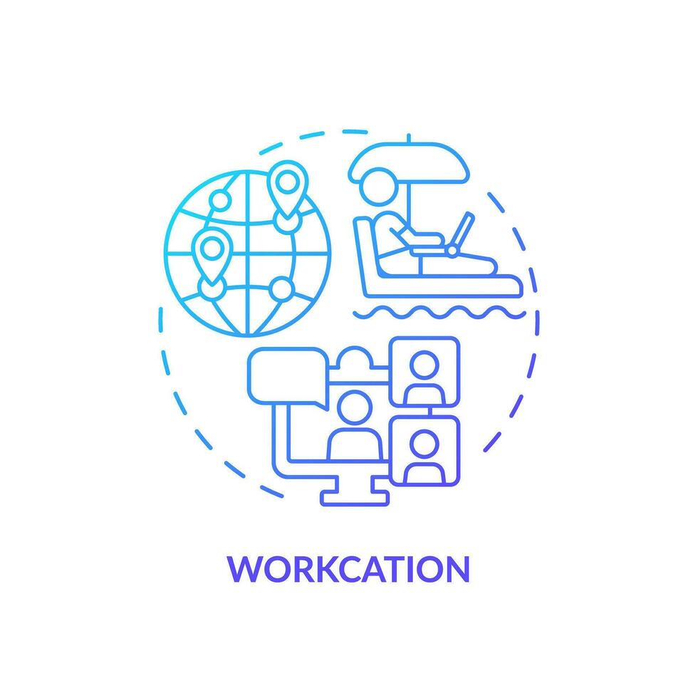 2D gradient workcation icon, simple isolated vector, thin line illustration representing workplace trends. vector