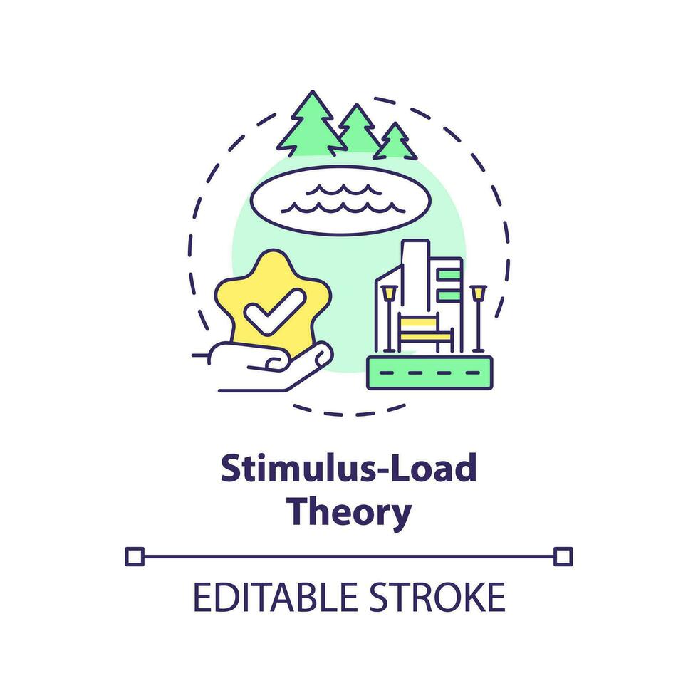 2D editable multicolor stimulus load theory icon, simple isolated vector, thin line illustration representing environmental psychology. vector