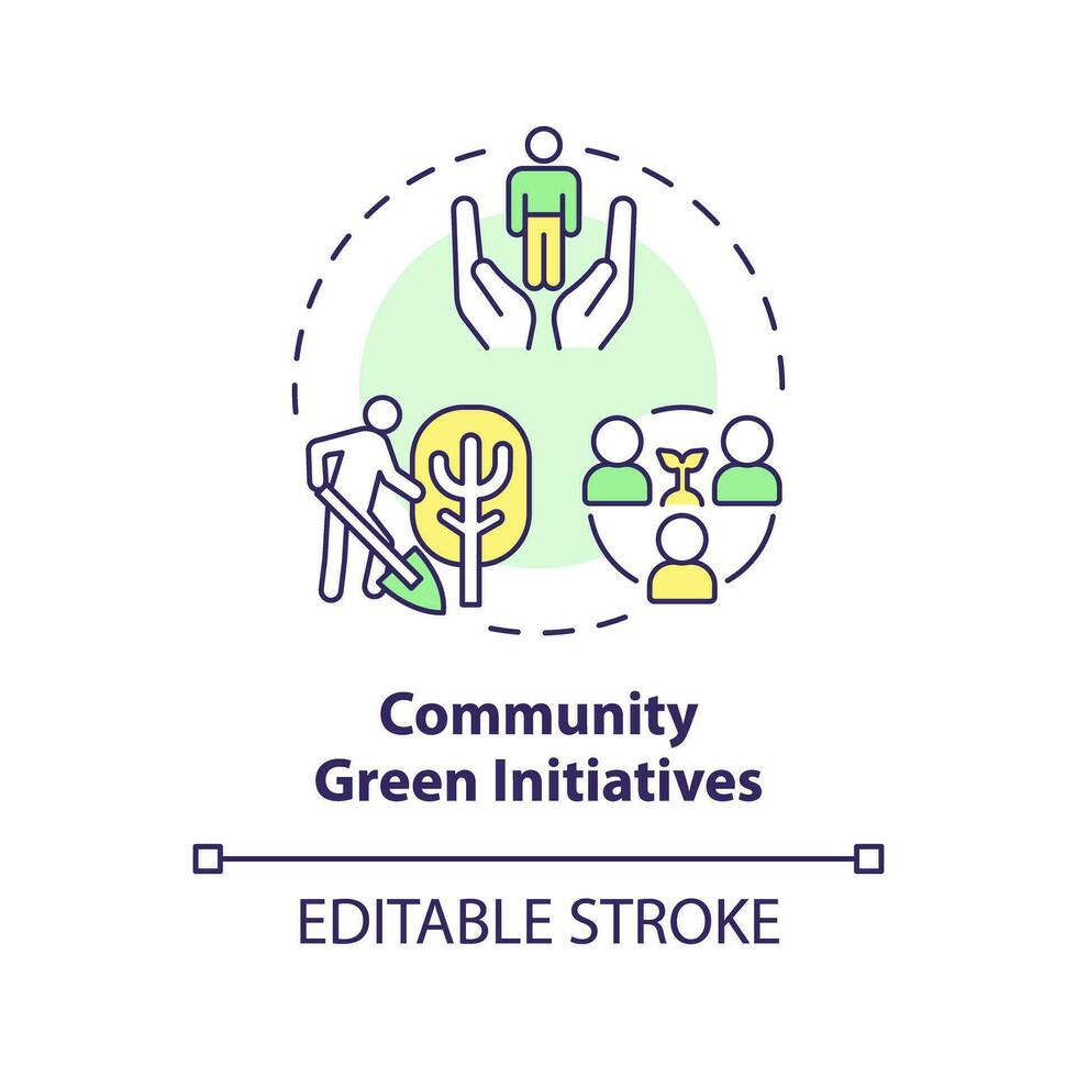 2D editable multicolor community green initiatives icon, simple isolated vector, thin line illustration representing environmental psychology. vector