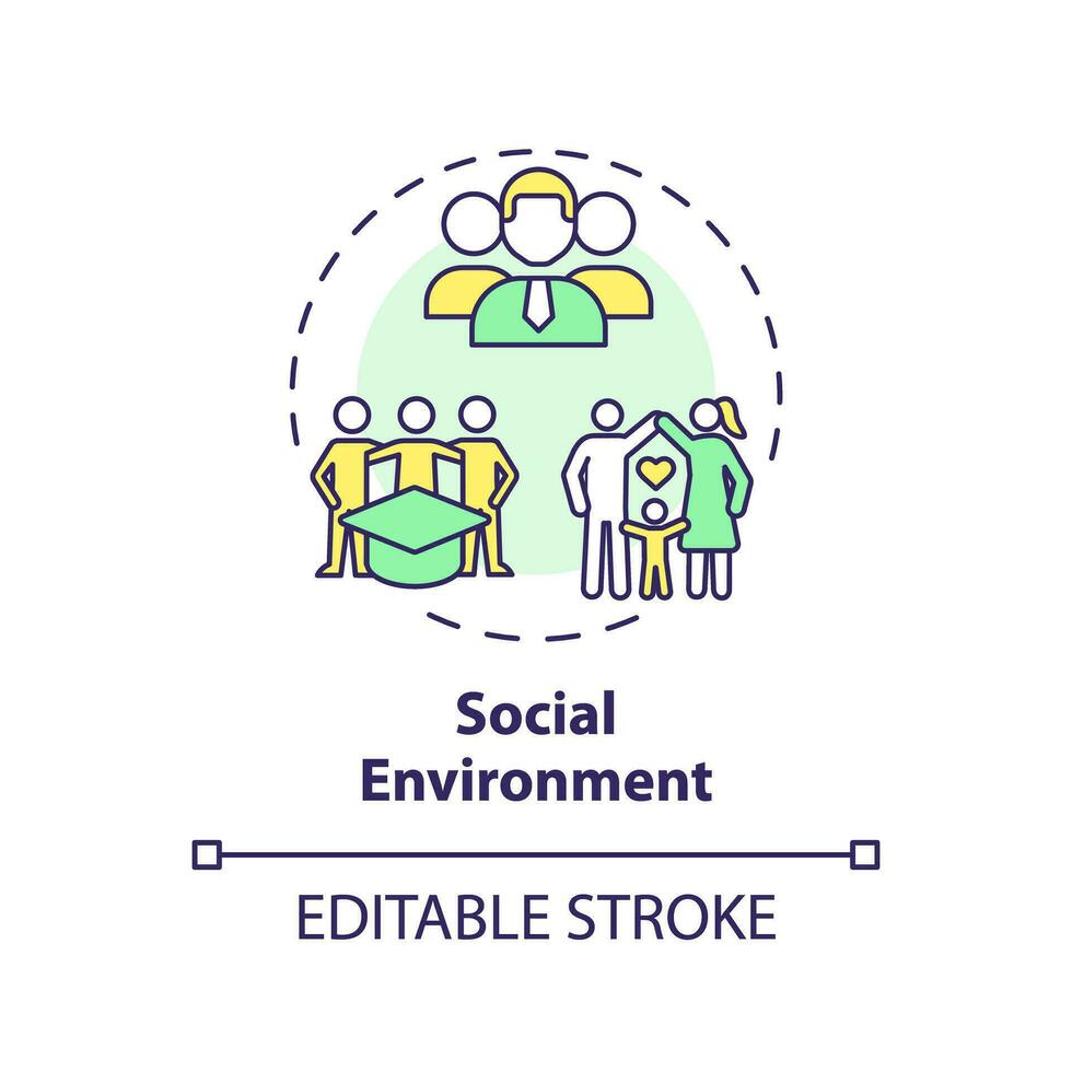 2D editable multicolor social environment icon, simple isolated vector, thin line illustration representing environmental psychology. vector