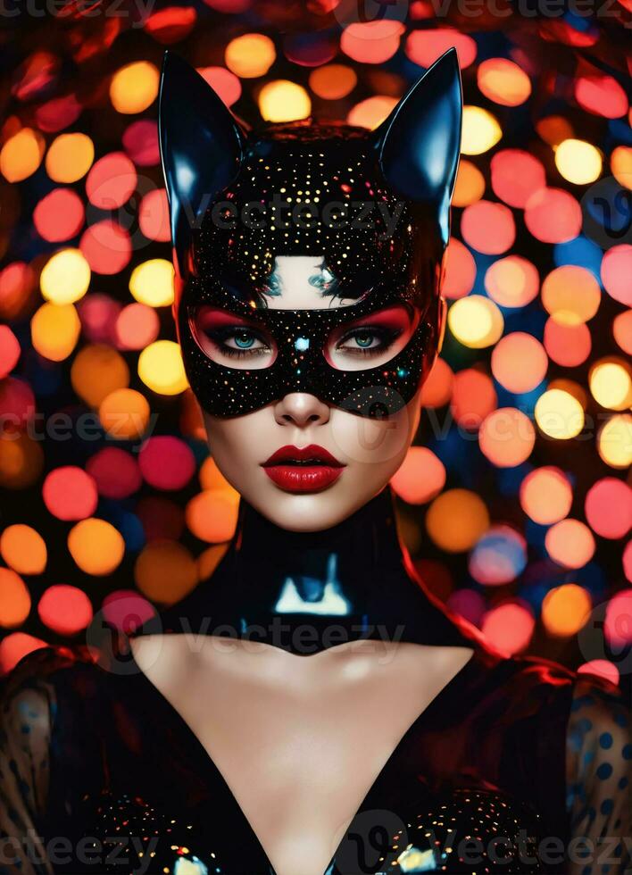 AI generated Fashion shot of a beautiful woman in a carnival mask. ai generative. ai generative photo