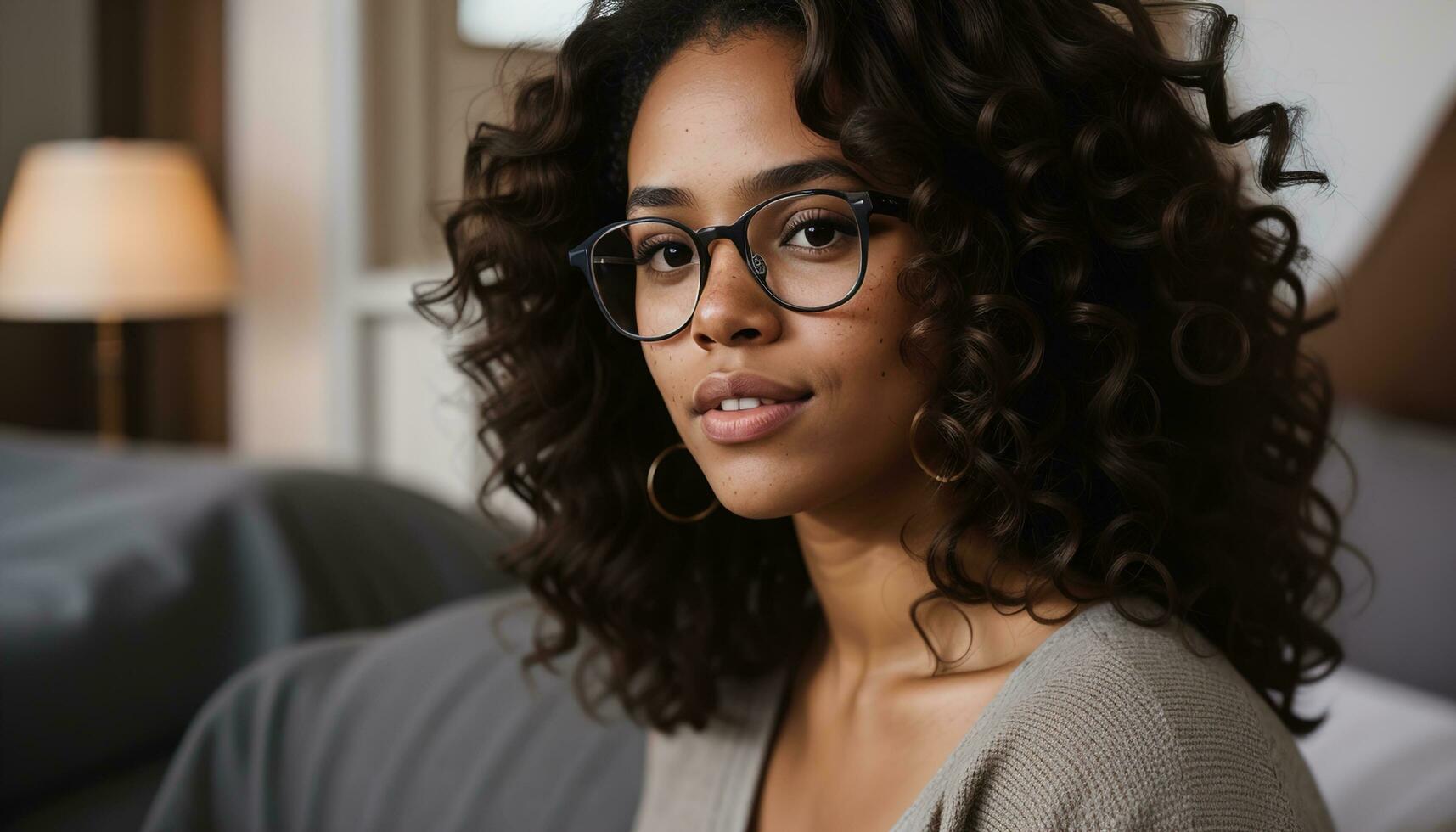 AI generated Portrait of a beautiful young african american woman in eyeglasses outdoors. ai generative photo