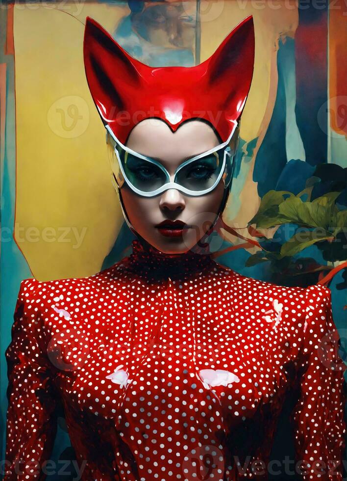 AI generated Fashion shot of a beautiful woman in a carnival mask. ai generative. ai generative photo