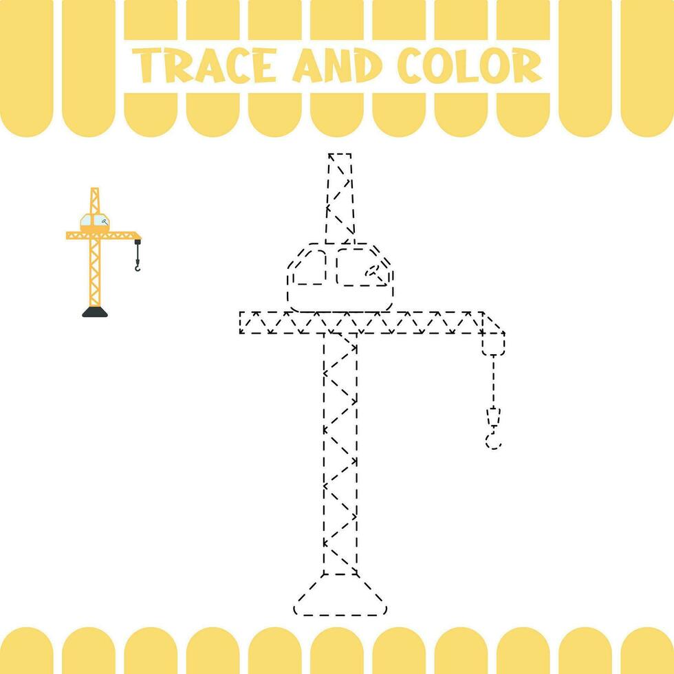 Tracing educational worksheet for kids. Trace crane. Handwriting activity page for toddlers vector