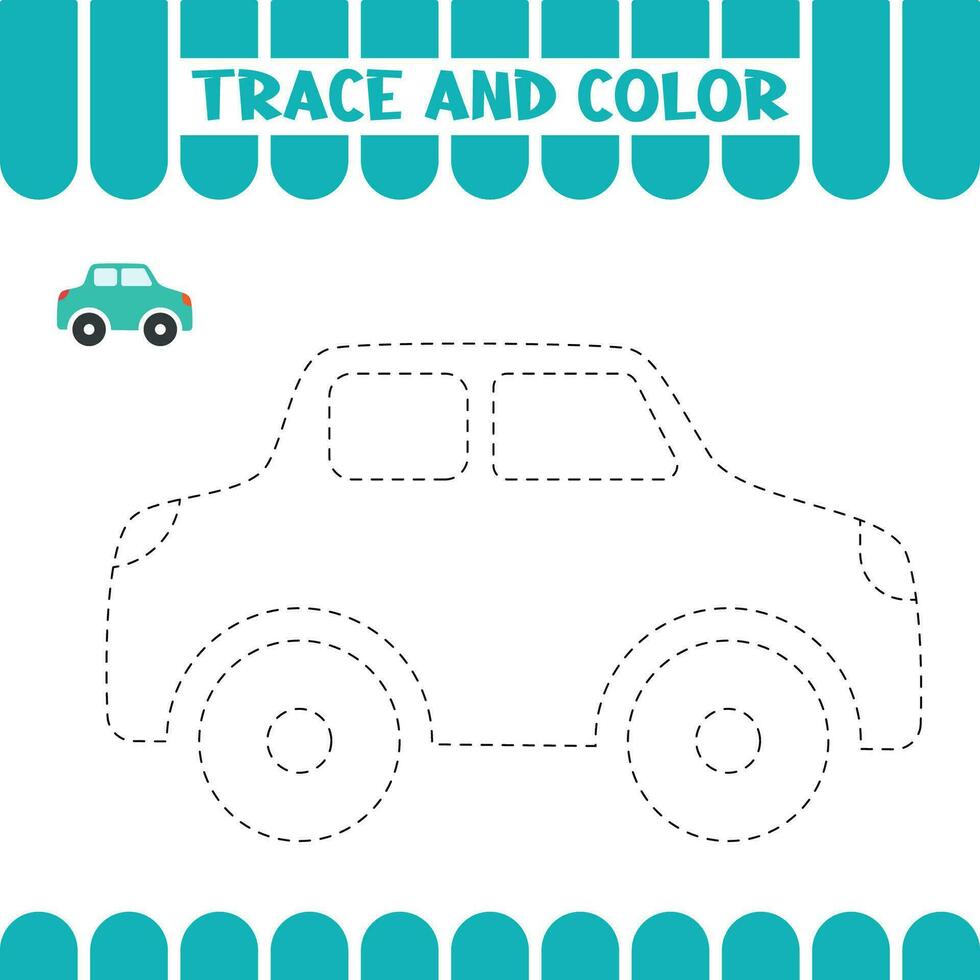 Tracing educational worksheet for kids. Trace car. Handwriting activity page for toddlers vector