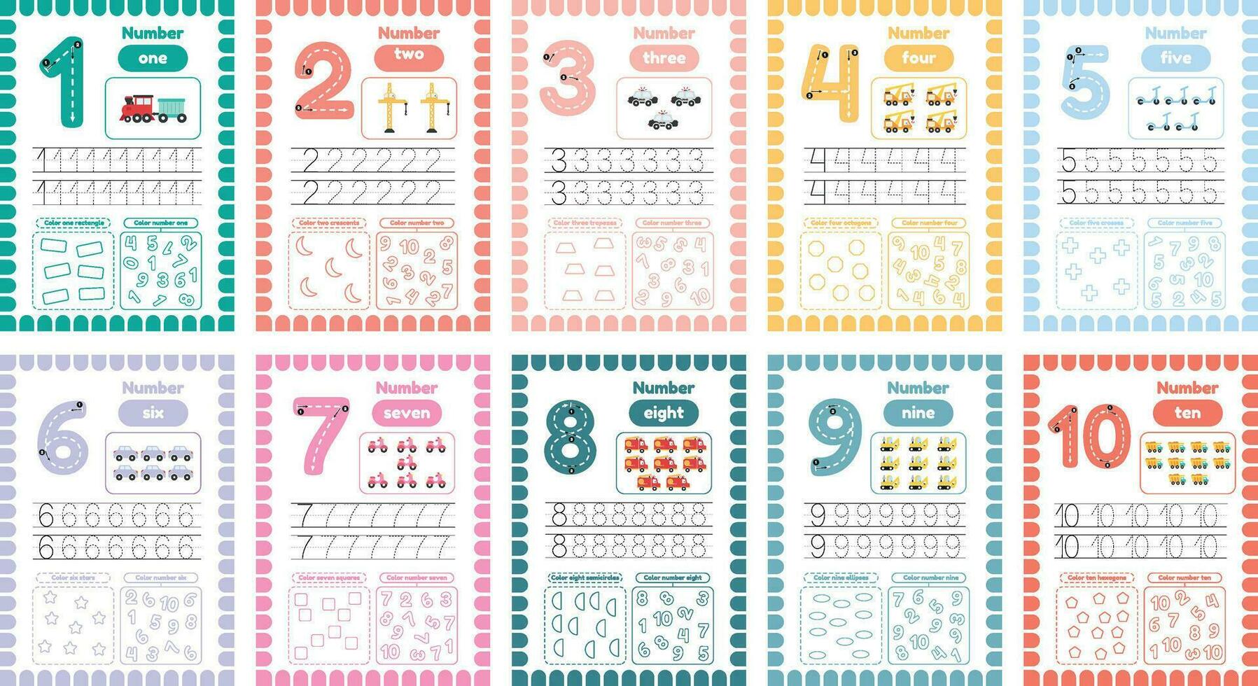 aprendizaje tarjetas con números para niños educación. aprender números desde uno a diez para preescolares vector