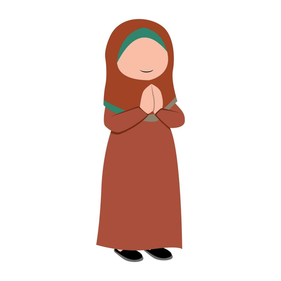 cute isolated muslim characer. chibi style character design. vector