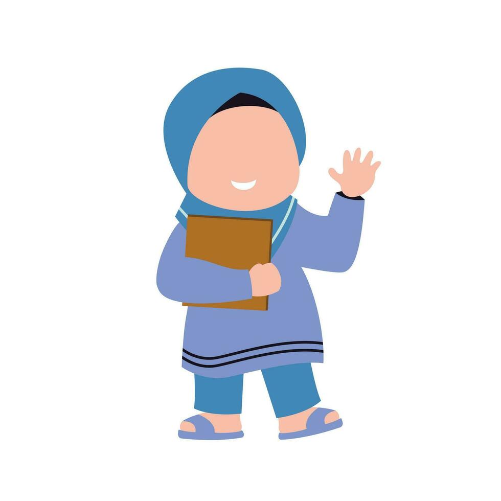 cute isolated muslim characer. chibi style character design. vector