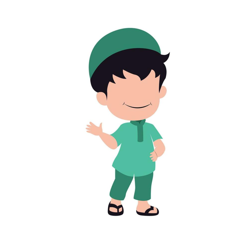 cute isolated muslim characer. chibi style character design. vector