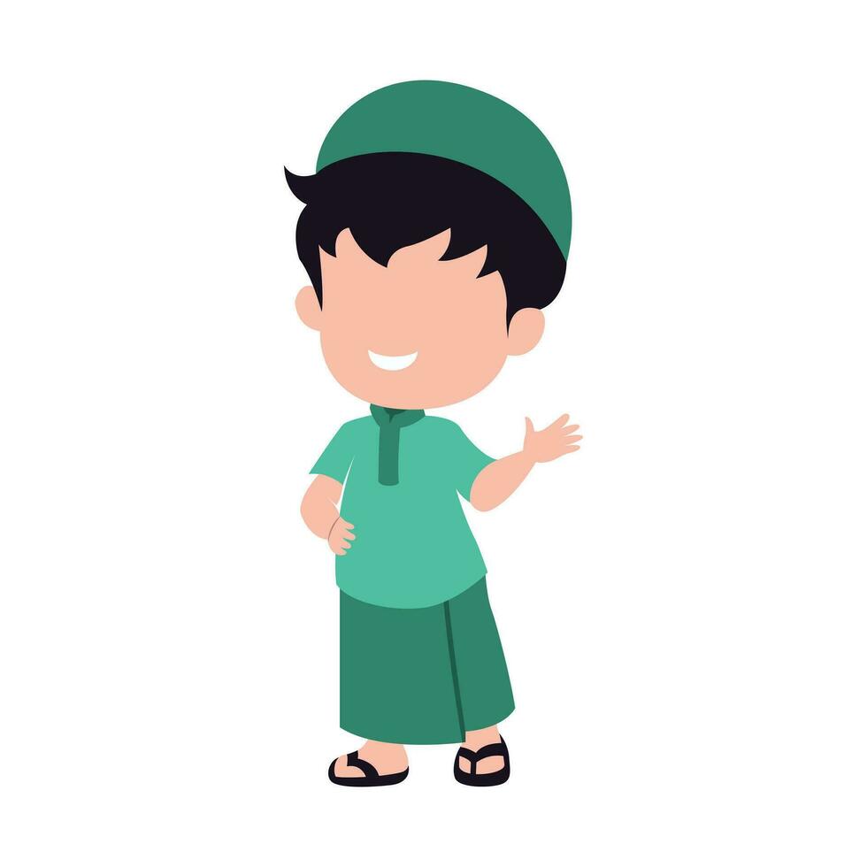 cute isolated muslim characer. chibi style character design. vector