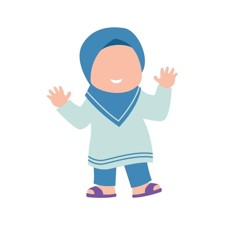 cute isolated muslim characer. chibi style character design. vector