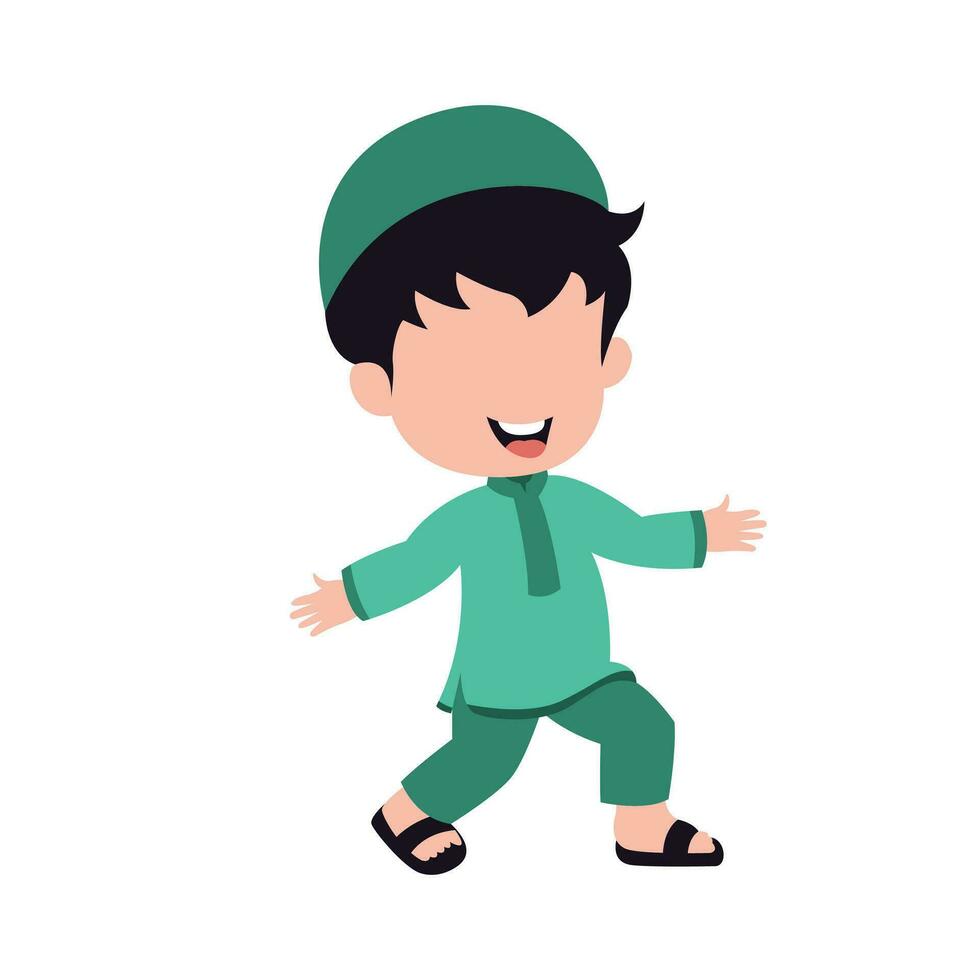 cute isolated muslim characer. chibi style character design. vector