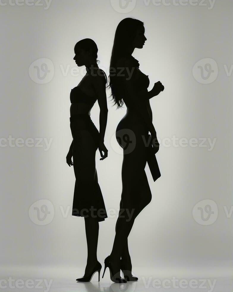 AI generated Silhouette of three women in black and white dresses, studio shot. ai generative photo
