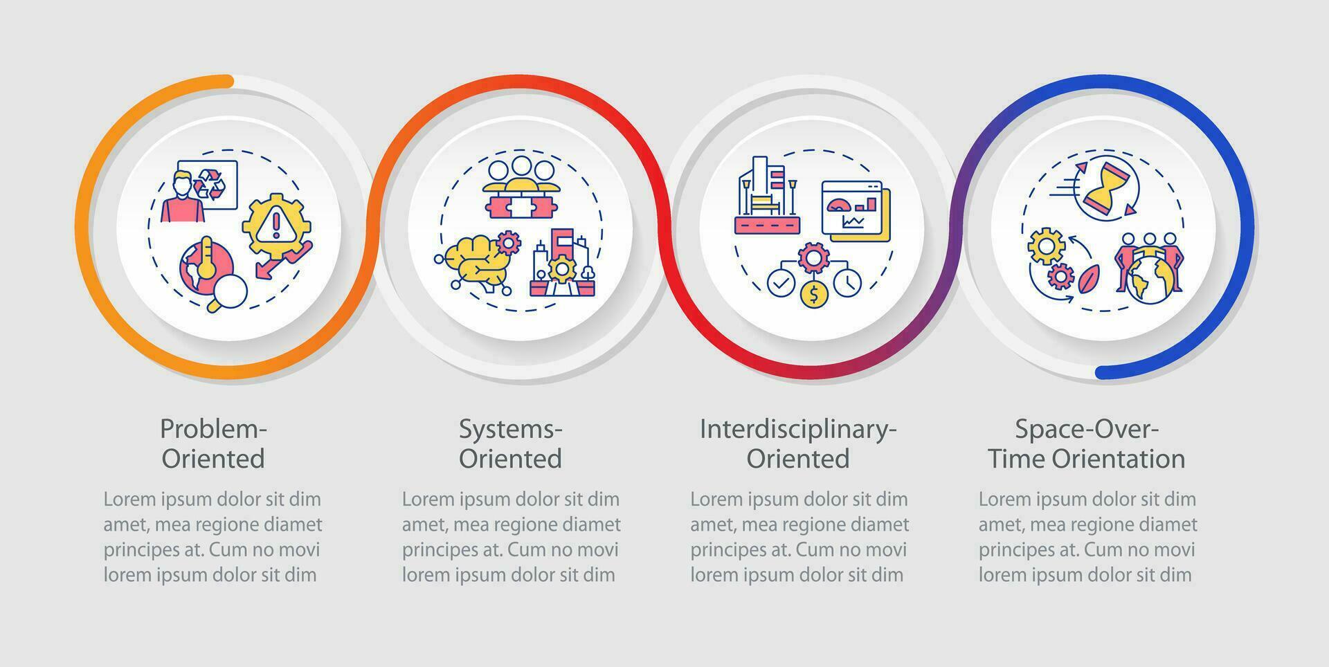 2D environmental psychology vector infographics template with creative colorful line icons, data visualization with 4 steps, process timeline chart.