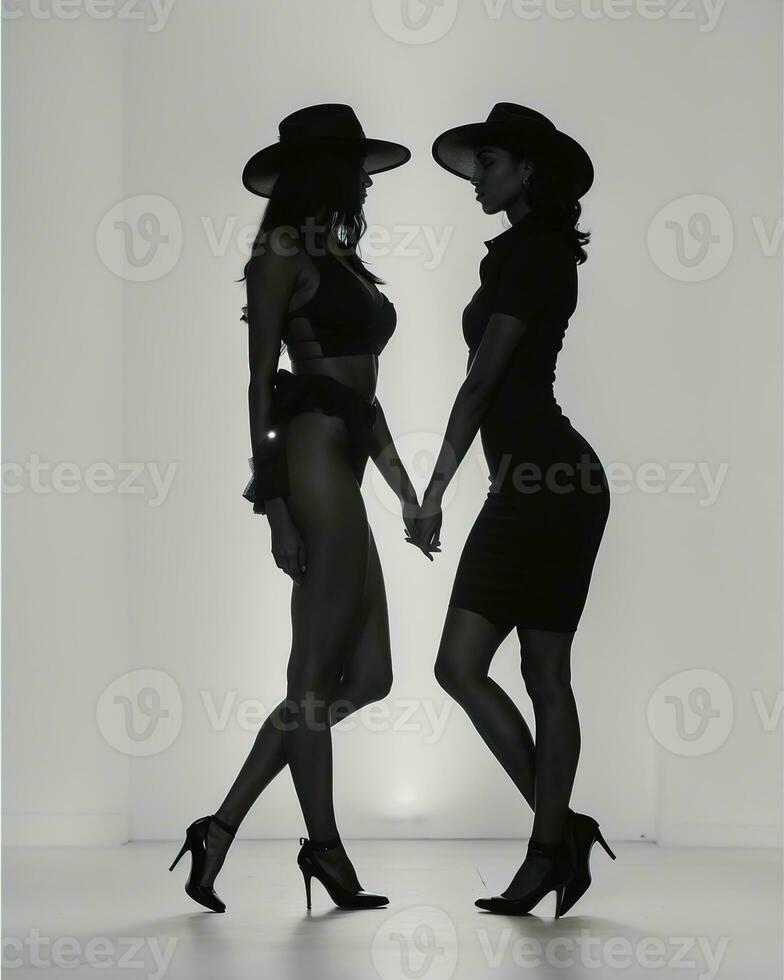 AI generated Silhouette of three women in black and white dresses, studio shot. ai generative photo