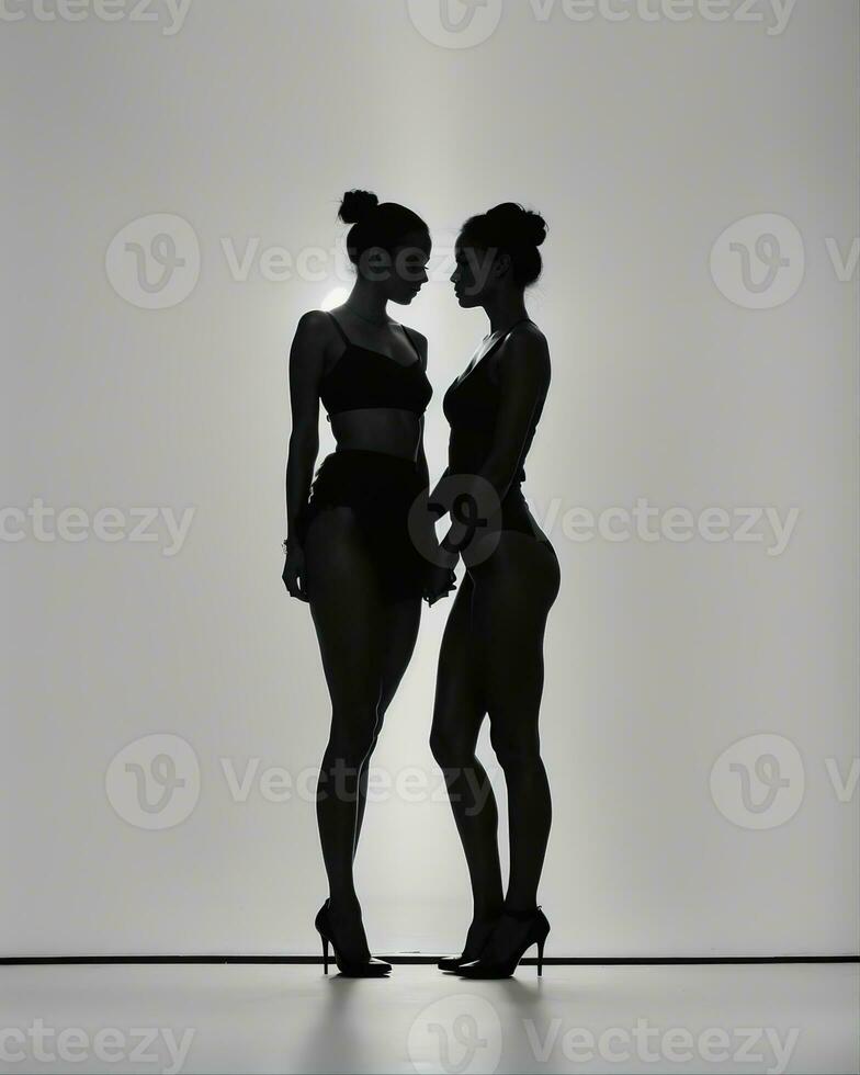 AI generated Silhouette of three women in black and white dresses, studio shot. ai generative photo