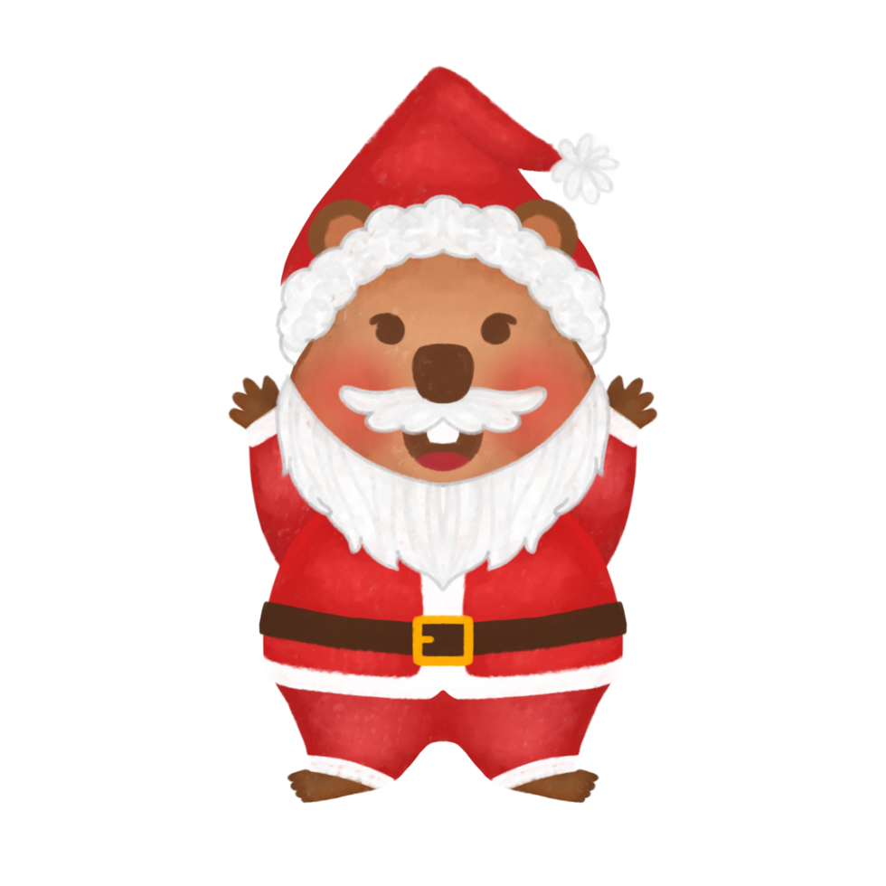 Quokka Santa Claus cartone animato personaggio con un' barba e un' rosso completo da uomo png