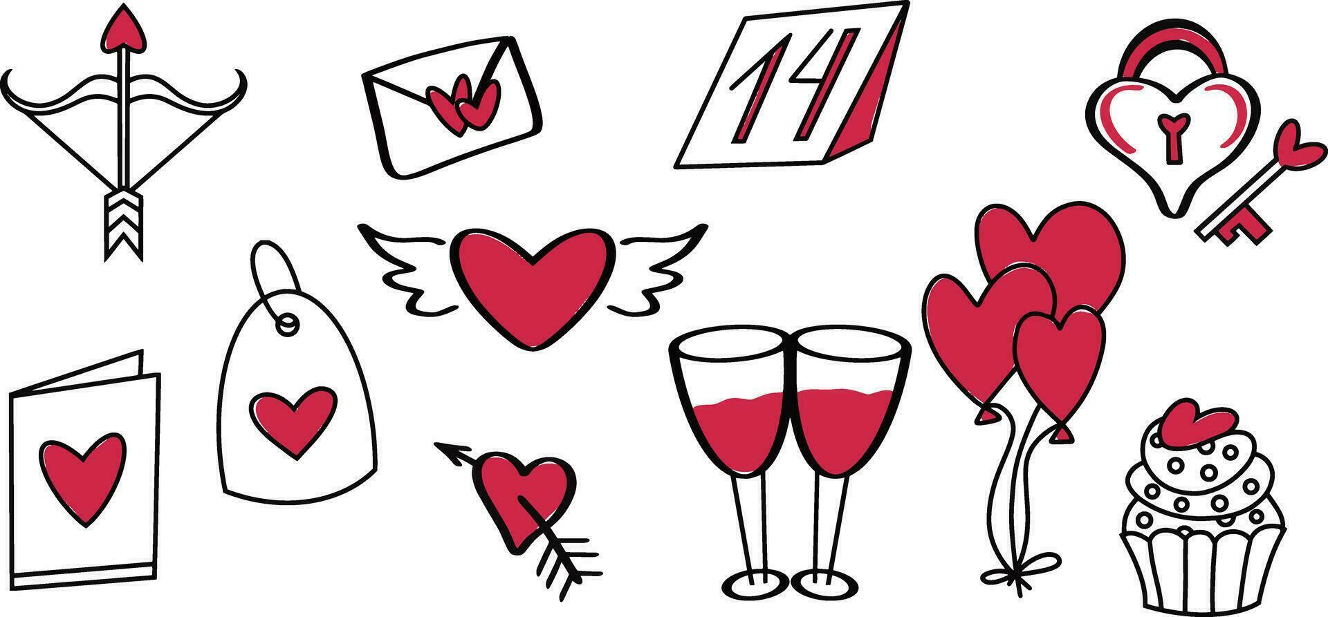 garabatear romántico icono velentino clipart bosquejo Boda amor cumpleaños contorno vector