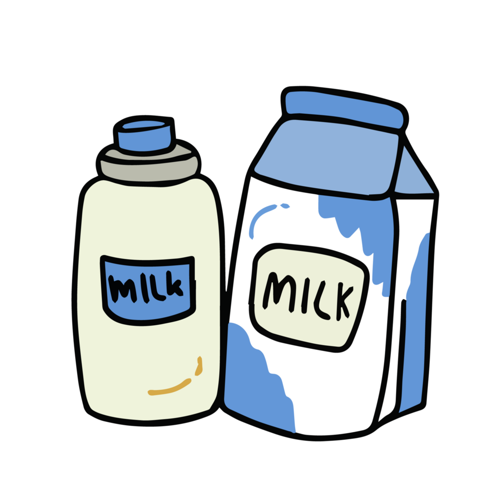 hand drawn cartoon free milk carton and milk bottle png