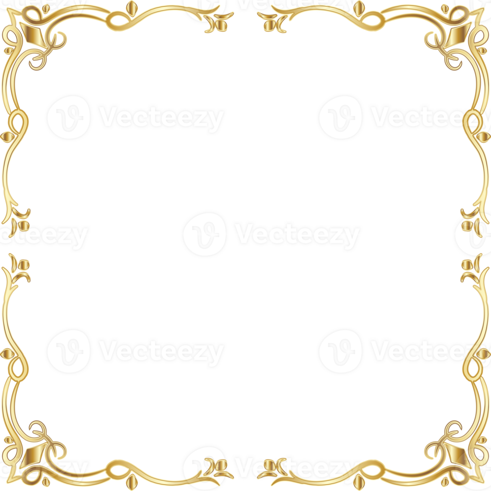 golden frame with floral pattern on transparent background png