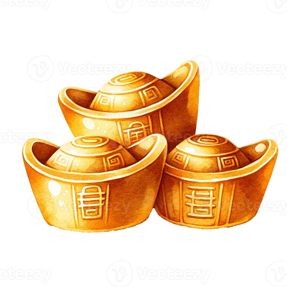 AI generated Gold ingots clipart watercolor .AI Generate png